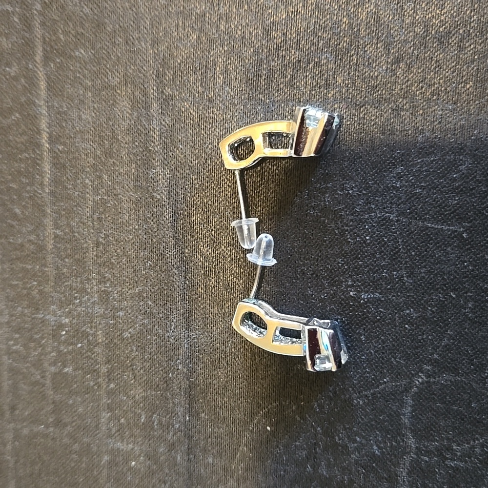 Cubic Zirconia and Silver Tone Earrings - Picture 2 of 5